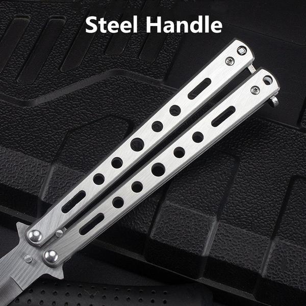 1pc Foldable Comb Stainless Steel Practice Training Butterfly Knife Comb Beard & Moustache Brushes Hairdressing Styling Tool