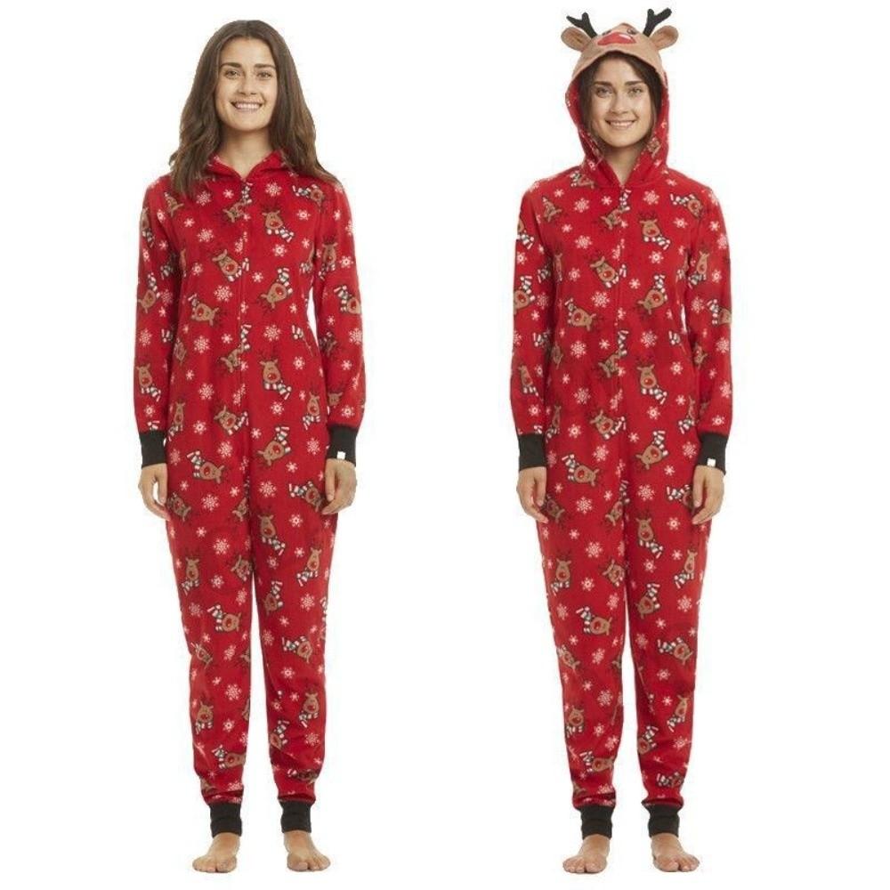 Deer Print Family Matching Onesie Zipper Closure Christmas Jumpsuit Xmas Sleepwear Family Photo