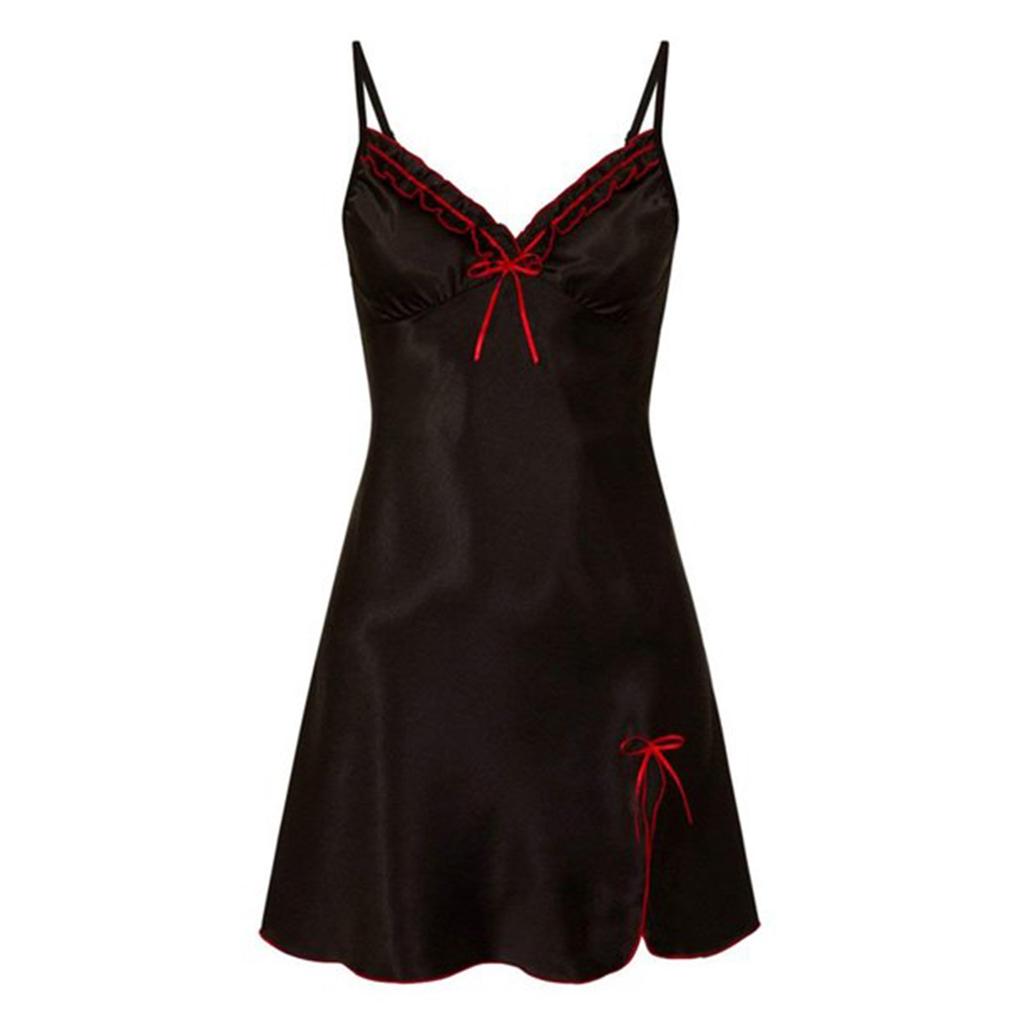 Women's Satin Slip Silk Bow Solid Color Sexy Sleepwear  Lingerie Dress