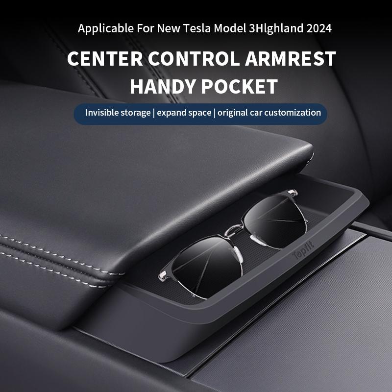 Central Armrest Storage Box For Tesla Model Y 3 Highland Juniper Car Glasses Phone Storage Case Multi Functional Accessories