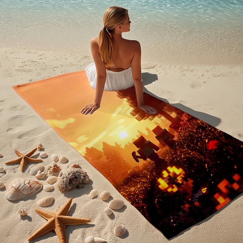 proof beach towel with a Minecraft11 pattern - soft,absorbent,quick-drying,machine washable - perfect for swimming,camping,bathing