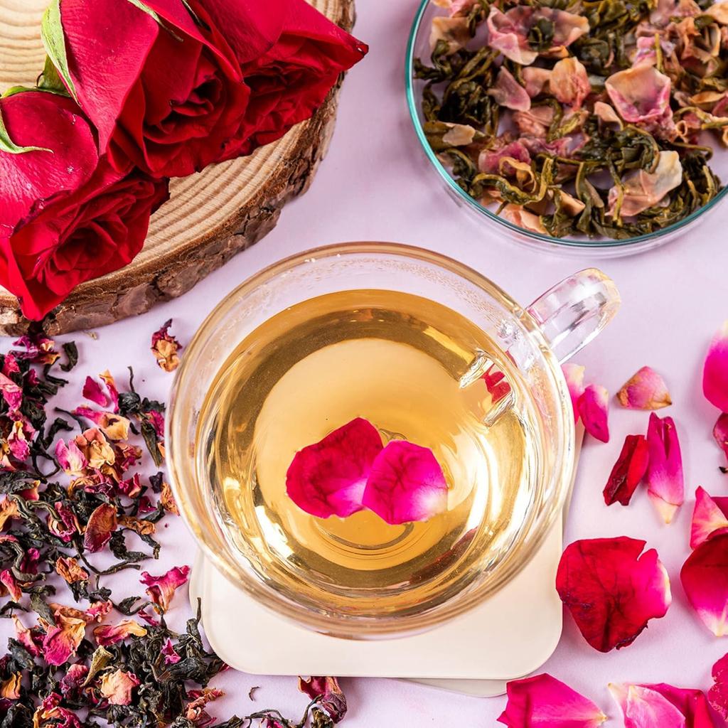 Dabri Зеленый чай роза рассыпной 100 г пакет | Для сияющей кожи и волос (Мужчины и женщины) | Натуральные лепестки роз | Богатые антиоксидантами | Органическая смесь