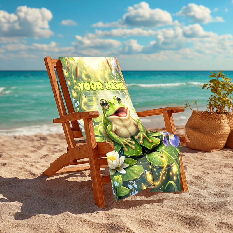 1PC Custom Name Frog Pond Beach Towel Highly Absorbent And Sand-Resistant Towel for Swimming, Pool, Yoga, And Travel Lightweight