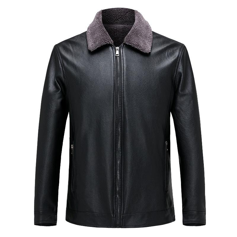 Leather Jacket Men's Autumn and Winter Plus Velvet Fur One-piece Men's Coat Lapel Plus Fat Enlarged Men's Leather Jacket