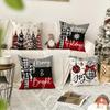 Горячая распродажа Рождественская наволочка из искусственного льна с принтом елки и снеговика - Праздничная декоративная наволочка для диванной подушки