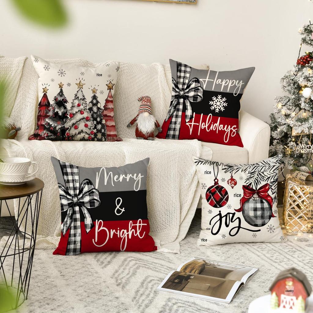 Горячая распродажа Рождественская наволочка из искусственного льна с принтом елки и снеговика - Праздничная декоративная наволочка для диванной подушки