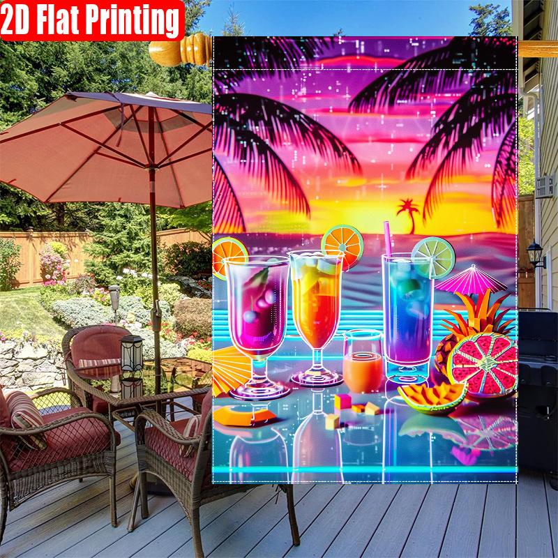 2D Flat - 2D Flat - 2D Flat, Summer Colorful Cocktail Night Scene (5)-Double Sided Garden Flag, Yard Decoration, Outdoor Decoration, Lawn, Flag Solely