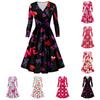 Ladies Fashion Casual Valentine's Day Print Long Sleeve V-neck Sexy Dress