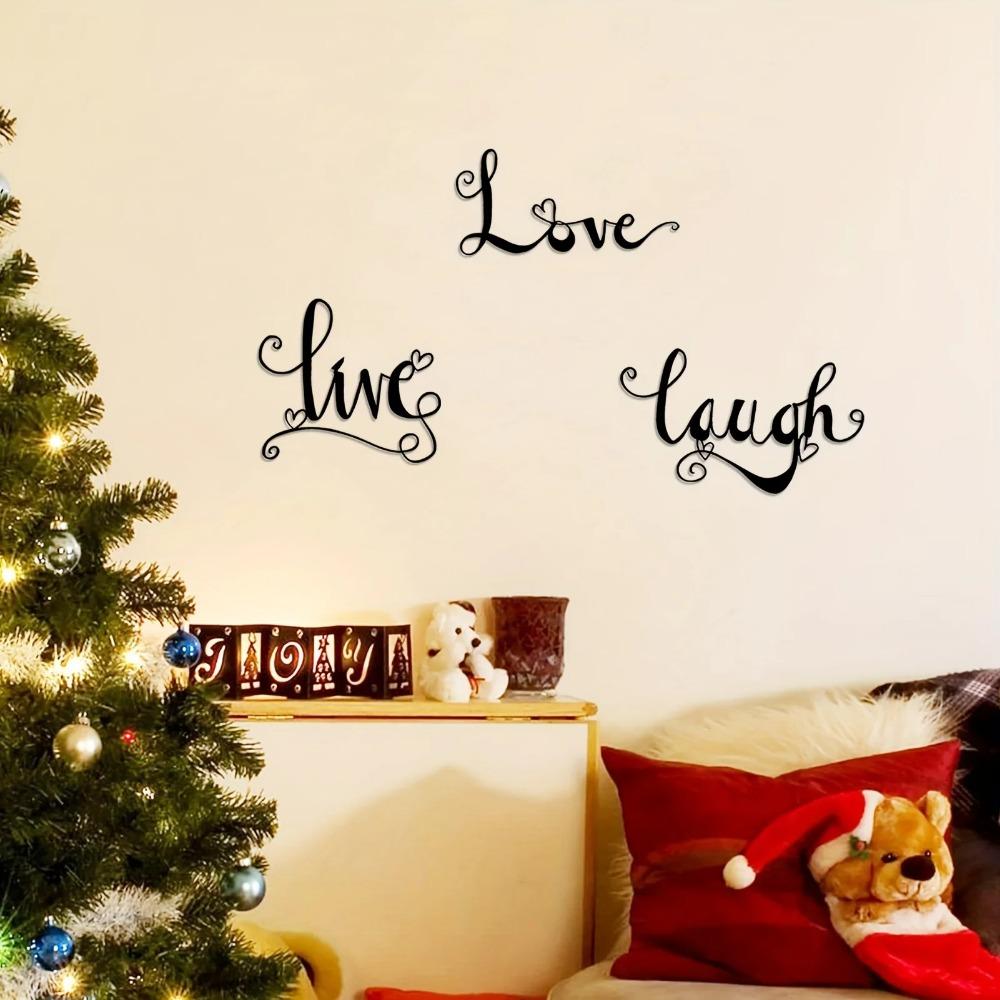3-х элементный декор для стен из металла Live Love Laugh - черные знаки для гостиной, спальни, общежития и кухни в помещении/на открытом воздухе