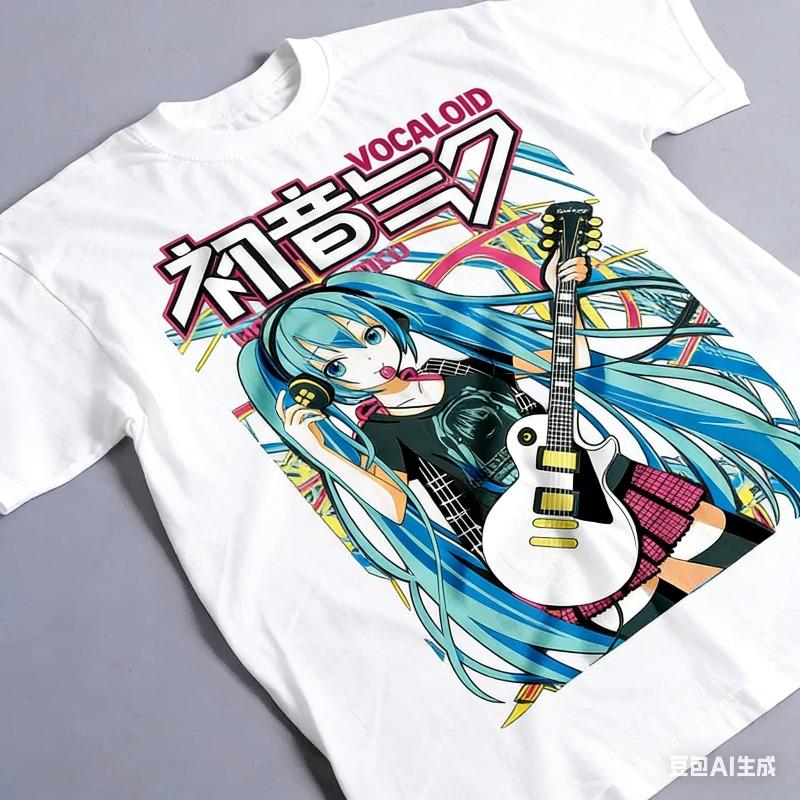 2026 Summer New Style # Hatsune Miku # Cyberpunk Style Cartoon Fan Street Fashion Large Loose Cotton T-shirt