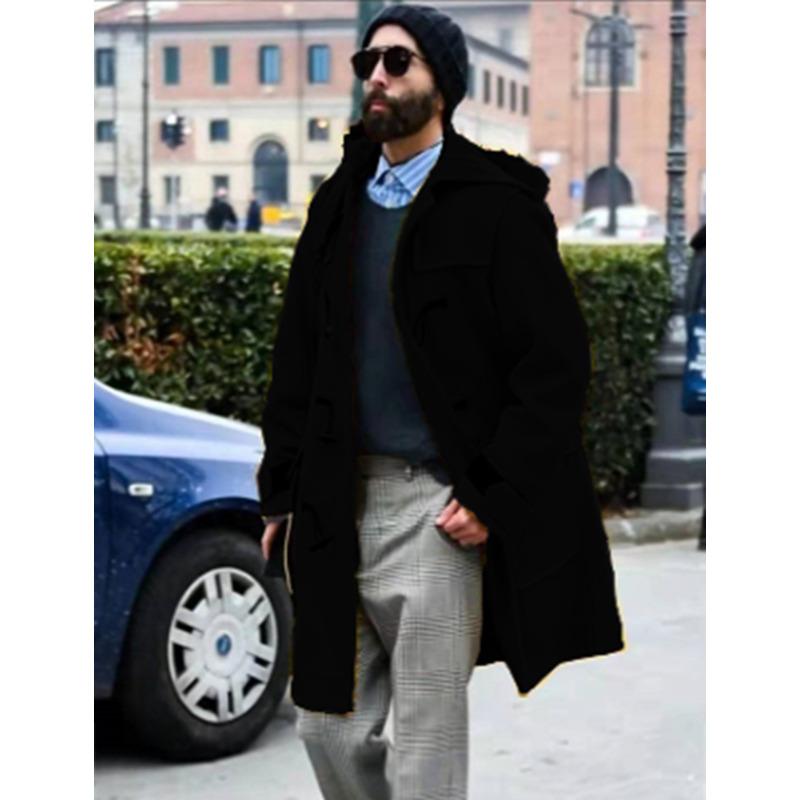 Шерстяное пальто мужское с роговой пряжкой утолщенная куртка с капюшоном шерстяной тренчкот