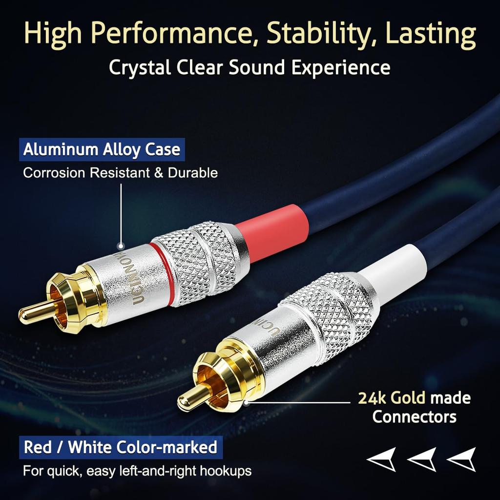 UCINNOVATE RCA Штекер-Штекер Стерео Аудио Кабель, 30см Позолоченный (2-Pack)