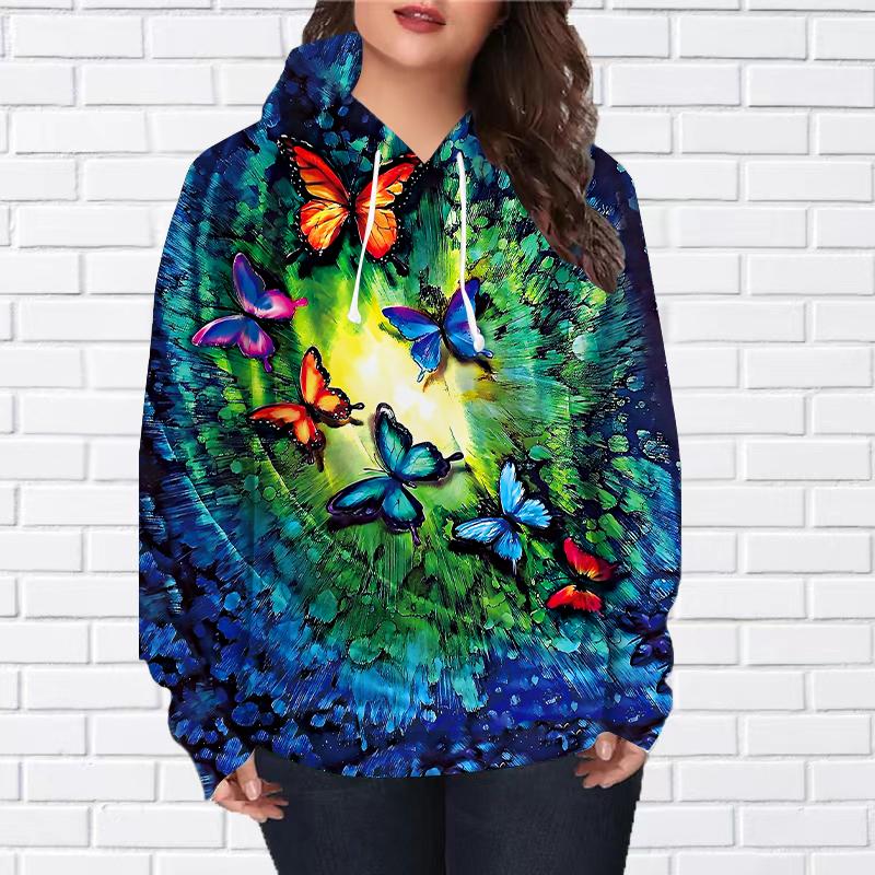 Женская мода Подсолнух Бабочка Принт Свободные Толстовки Топы Блузка Свитшот Повседневный Длинный Рукав Пуловер Топы