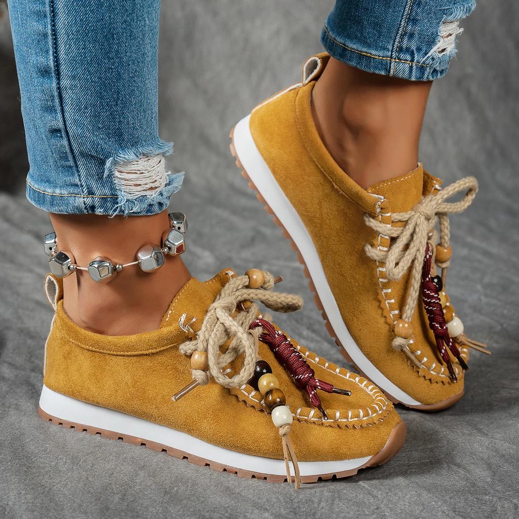 Autumn Women Slip-On Sneakers Soft Bottom Suede Style Flats Sneakers Lace Up Casual Comfortable Shoes Women  De Mujer