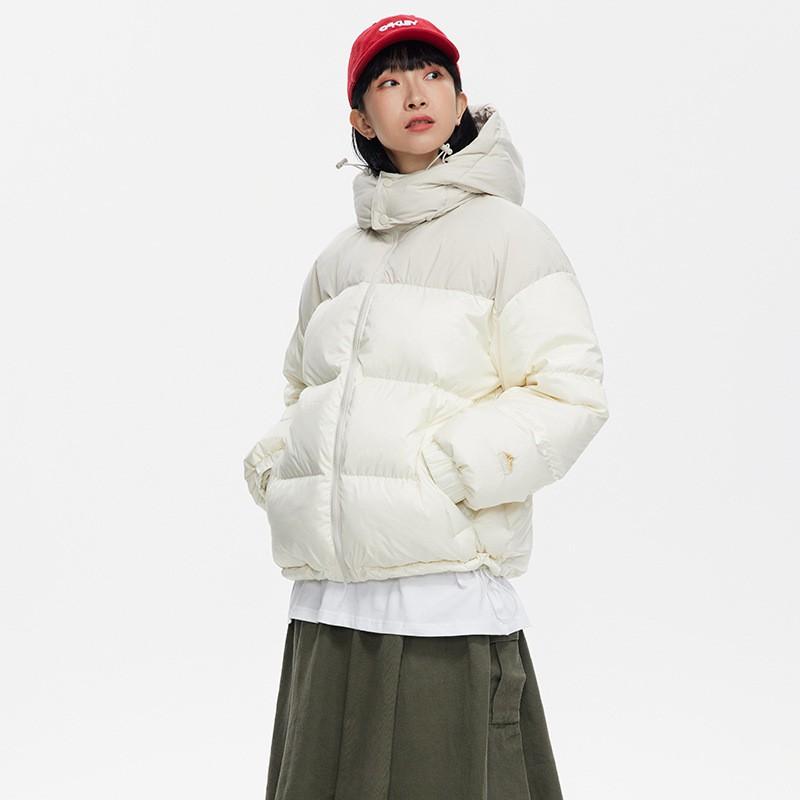 Unisex Winter Down Jacket With Detachable Hood Japanese Style Patchwork Design 90% White Duck Windproof Warm