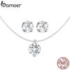 BAMOER Real 925 Sterling Silver Simple Shine Zircon Necklace & Earrings for Women Jewelry Set