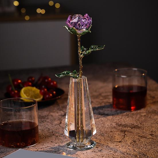 Юшенг Искусственный хрустальный розовый орнамент Имитация цветочной ветки Свадебное украшение Женщине Жене Подруге Юбилей День святого Валентина День матери