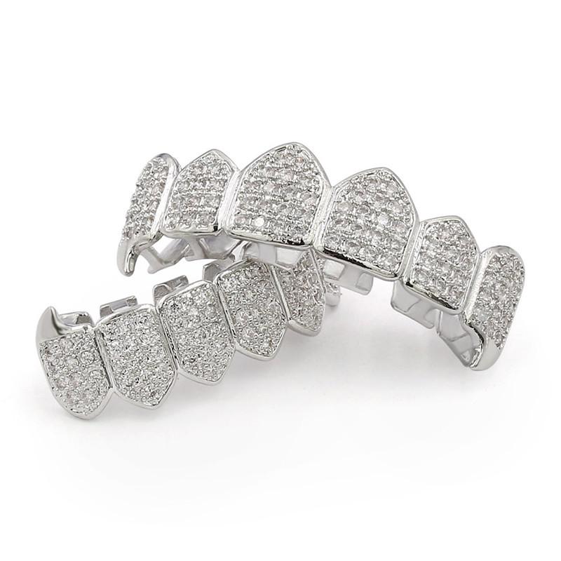 Хип-хоп GRILLZ Iced Out AAA Fang Mouth Teeth Grillz Caps Top Bottom Grill Set Вампирские грили