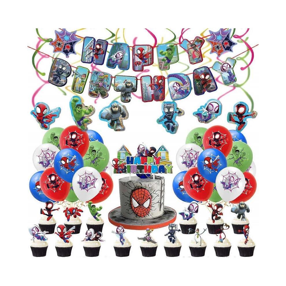 Spidey and His Amazing Friends Party Supplies Decorations Favors,Spidey Happy Birthday Party Supplies Include Banner, Ballon, Cake Topper and Cupcake