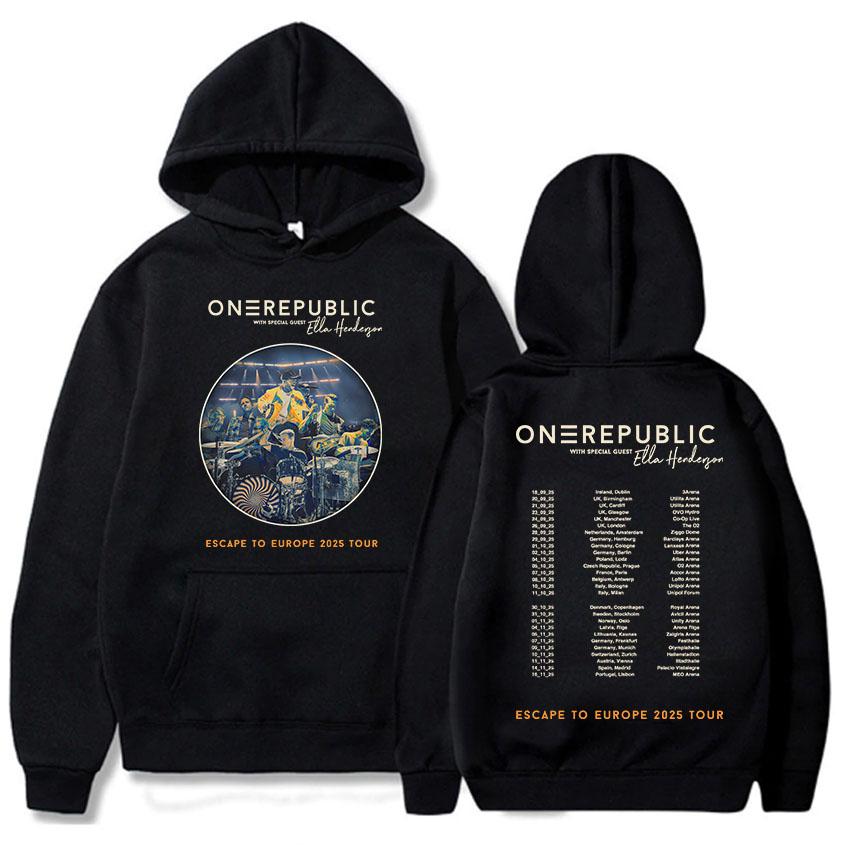 Худи OneRepublic Escape To Europe 2025 Tour Осенний флис Повседневные мужские толстовки Длинный рукав Принт группы Унисекс топы