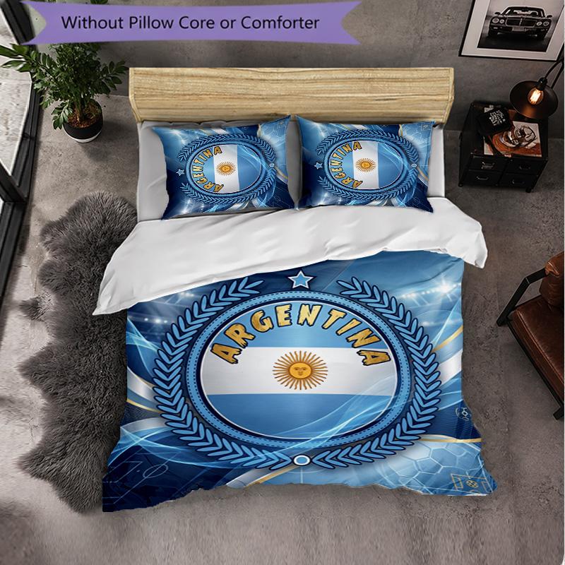 Argentina Football Pattern 3 Pieces Bedding Set Soft Microfiber Duvet Cover with Pillow Cases for Bedroom