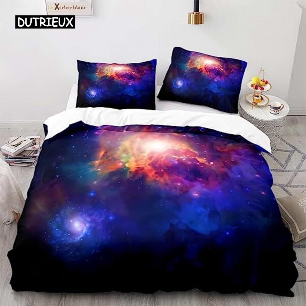 Пододеяльник Galaxy, полный размер, для девочек, мальчиков, подростков, детей, звездное небо, космос, мягкий, из микрофибры, на молнии, с синим фиолетовым декором