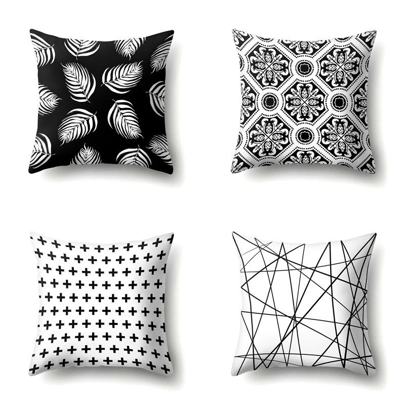 Полиэстеровая наволочка Черно-белая наволочка с принтом Чехол для поясничной подушки Геометрический чехол для подушки Чехол для подушки для головы