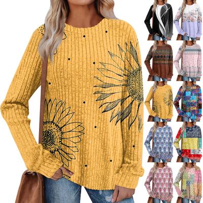 Женский принт Легкий Топ с круглым вырезом из матового хлопка