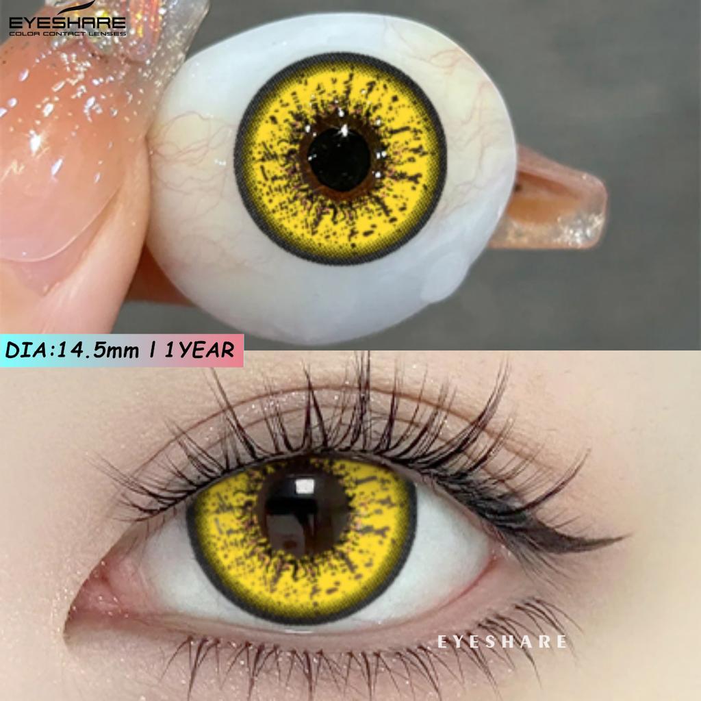 Eyeshare Абсолютно новые цветные контактные линзы для ролевых игр на Хэллоуин, синие очки с красным зрачком, розовые косметические линзы, цветные линзы для макияжа в стиле аниме, 1 пара