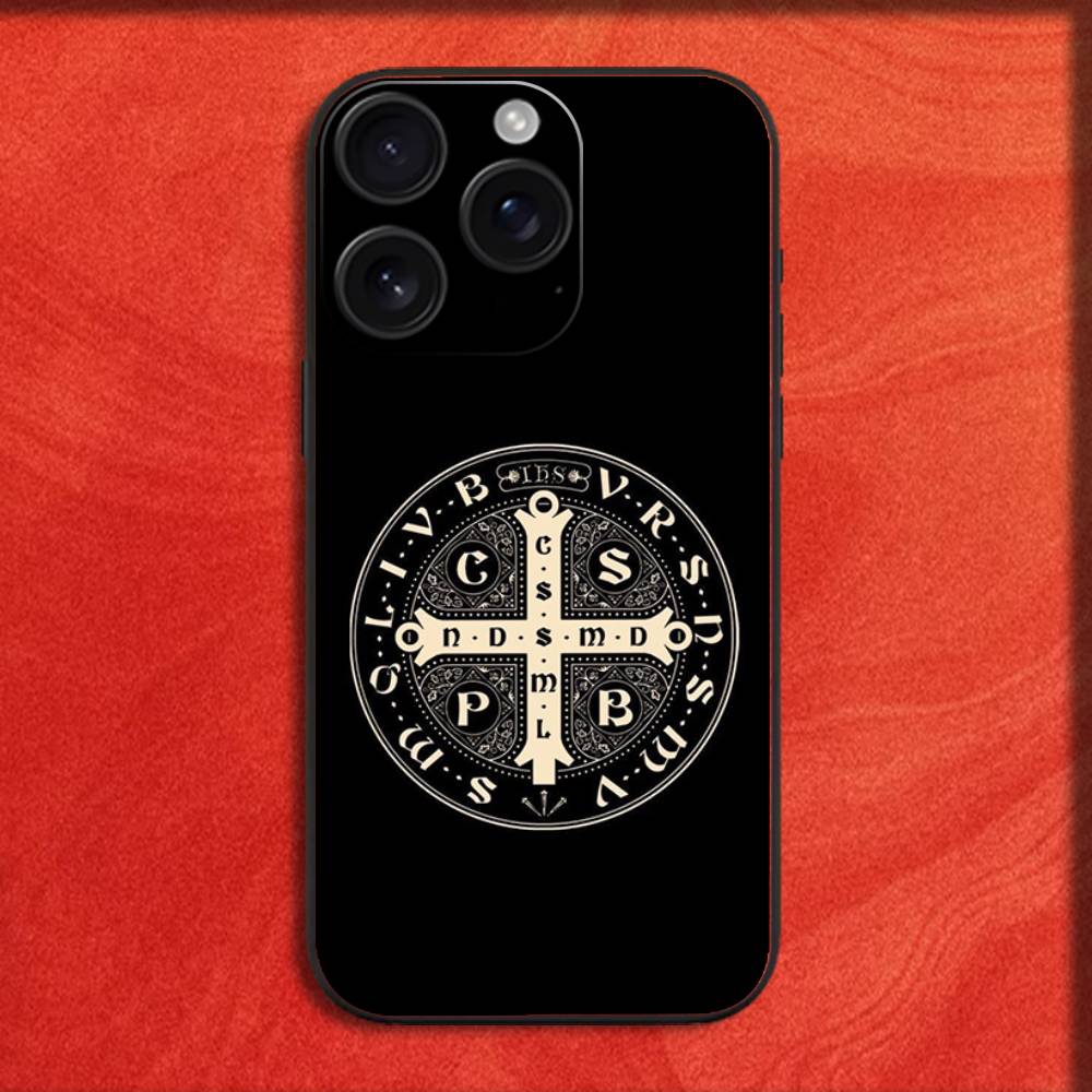 Икона Православного Креста Церковь Чехол для Телефона Для iPhone 16,15,14,13,12,11,Pro,XS,Max,XR,Plus,E,Mini Черный Ударопрочный Чехол