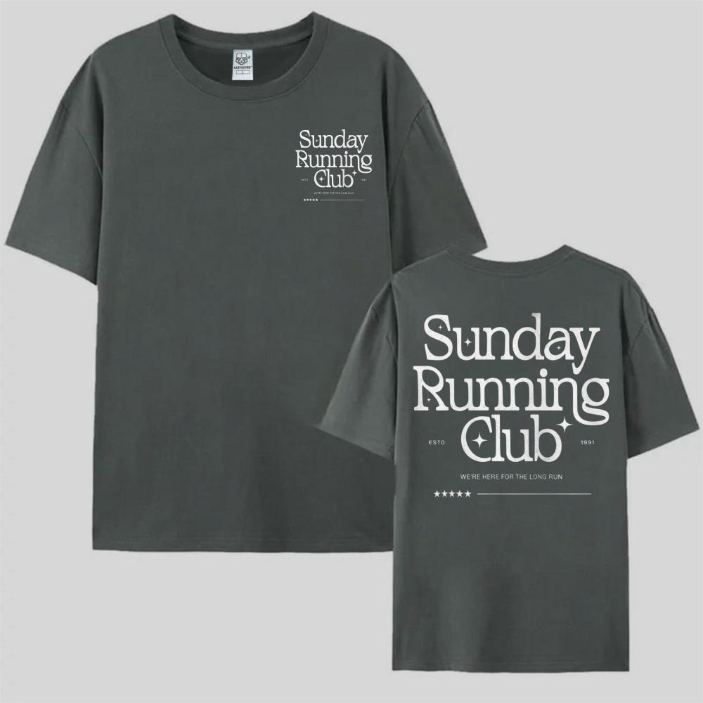 Trendy Sunday Running Club Tshirt 90s Retro Style Unisex Cotton Short-sleeve Tees Fashion Casual Street Tops Sporty Graphic Tees