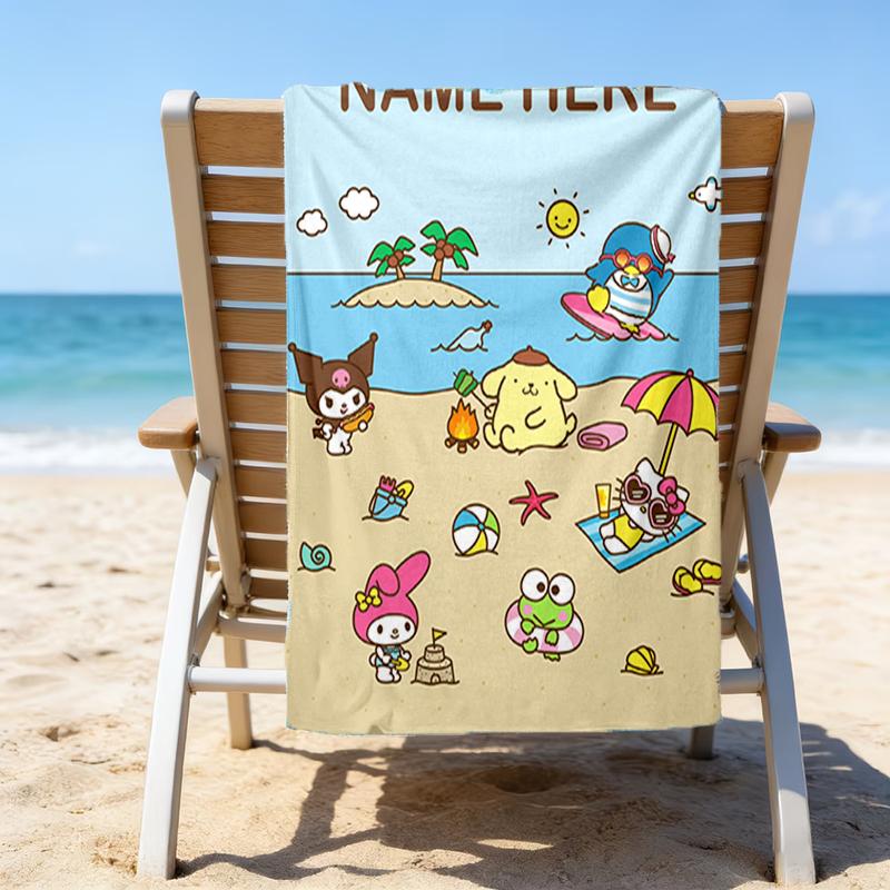1pc Sanrio4 Beach Towel with Custom Name, Beach/Swimming/Bath/Picnic/Camping Towel, Suitable for Seaside Beaches
