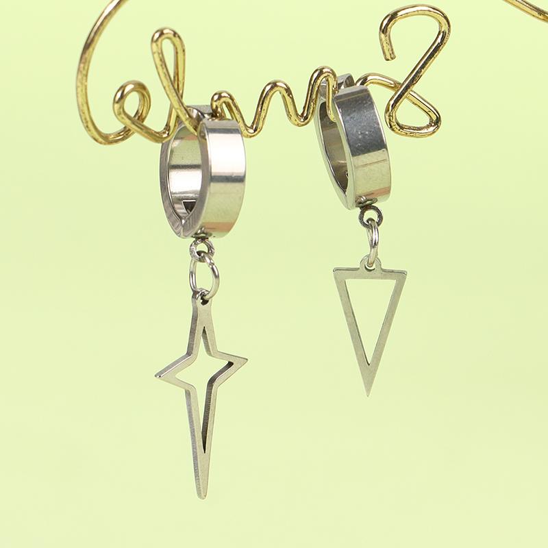 1 шт., унисекс, нержавеющая сталь, панк, мужские, черные, клипсы, геометрические, треугольные, звездные, подвесные, серьги, женские, готические, ювелирные изделия