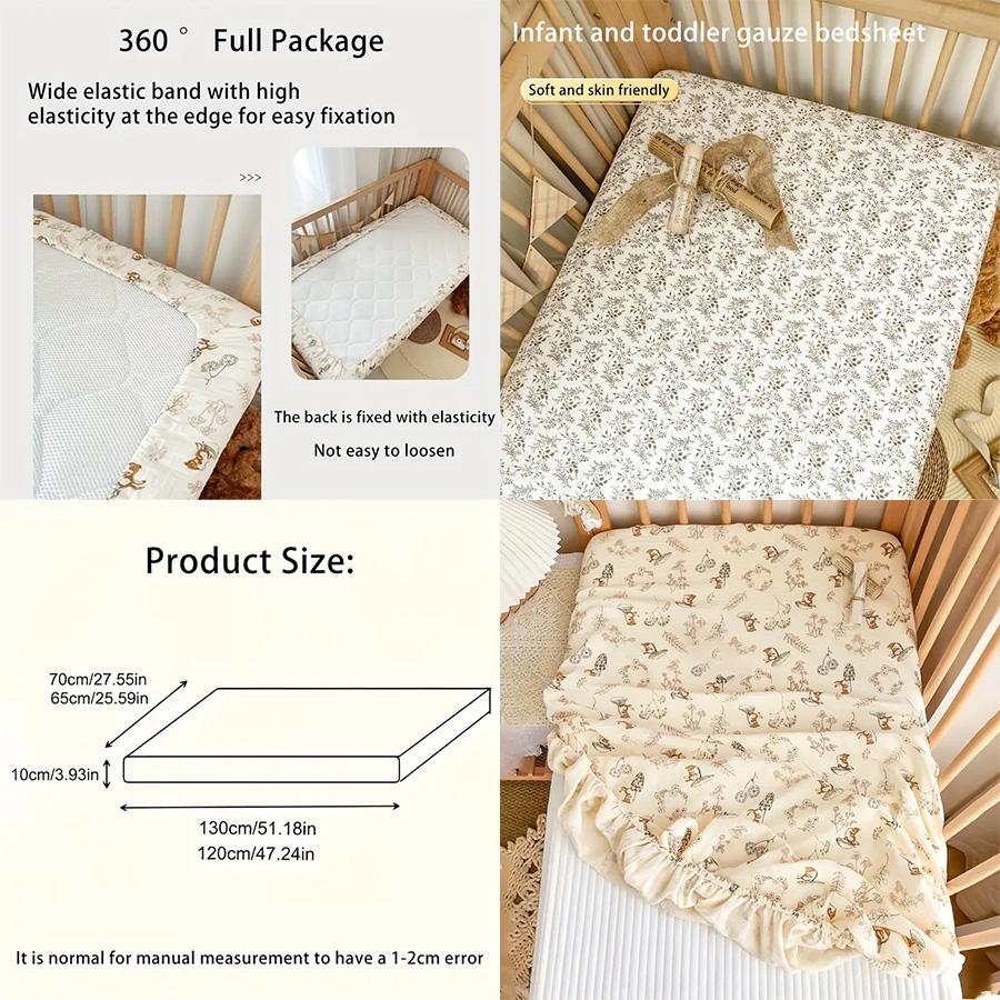 1 Piece of Baby Crib Sheet, Pure Cotton Double-Layer Gauze Mattress Cover, Kindergarten Children's All-Season Bed Sheet, Mattress Cover