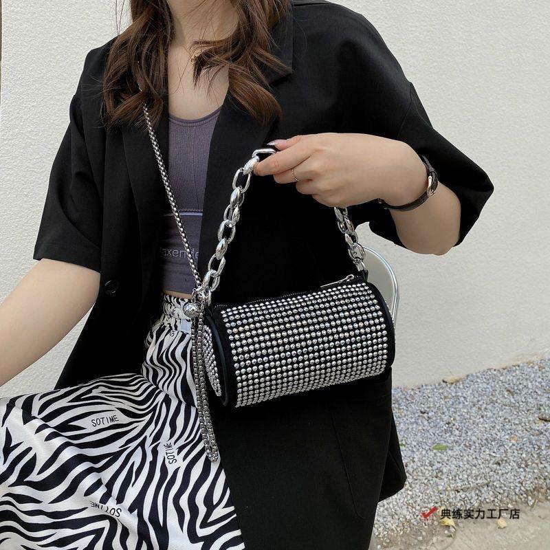 This Year's Popular Small Bags Are Women's Summer Versatile New Trendy Fashion Shoulder Messenger Bags Trendy Diamond-encrusted Cylindrical Bags