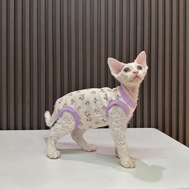 Новая вафельная цветочная одежда для четвероногих, защита живота, одежда для лысых кошек, сфинкс Кот Девон