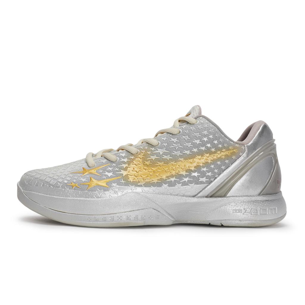 Nike Кроссовки для баскетбола Zoom Kobe 6, нескользящие, износостойкие, низкие, мужские, золотисто-серебристые FQ3546-100(Team80-S-BOX)