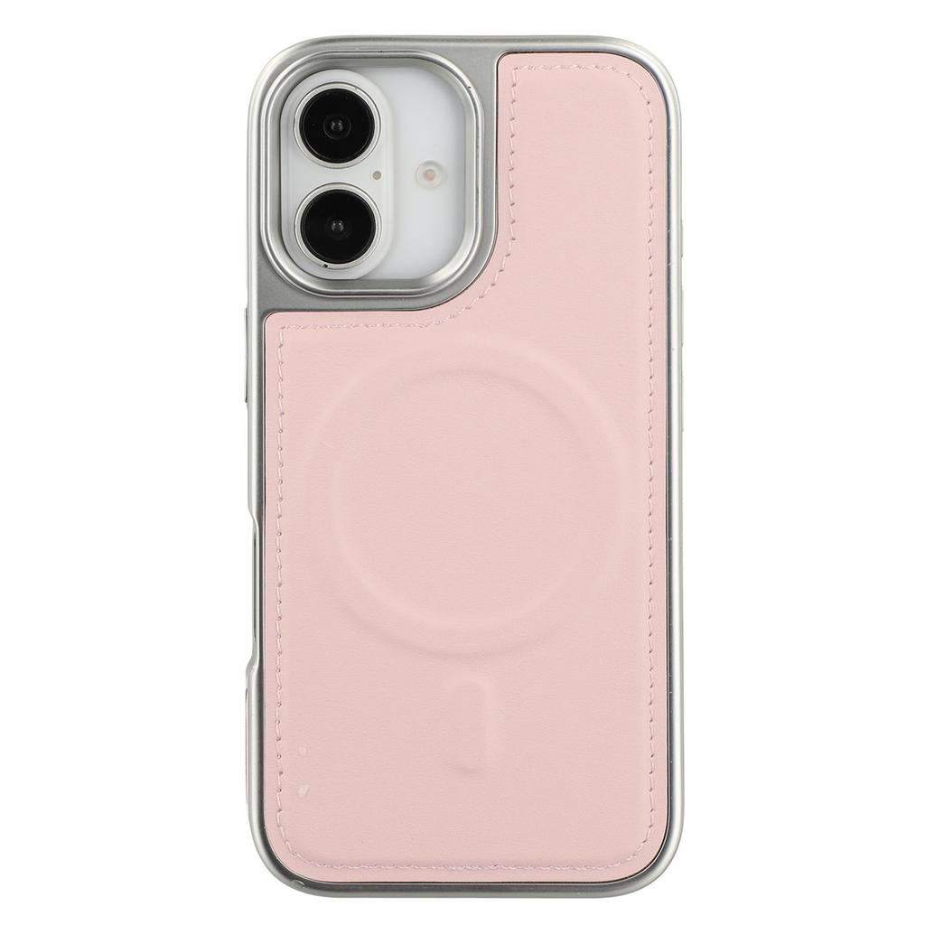For iPhone 16 Case Compatible with MagSafe Electroplating Edge PU+TPU+PC Phone Back Cover