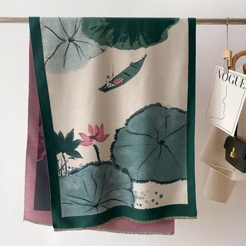 Scarf Women's New Autumn and Winter Jacquard Craftsmanship Imitation Cashmere Thickened Shawl Dunhuang Series Warm Scarf