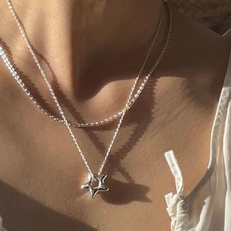 Simple Trendy Star Hollow Choker Necklace Pendant Neck Jewelry Accessories Women Men's Party Chain Necklace
