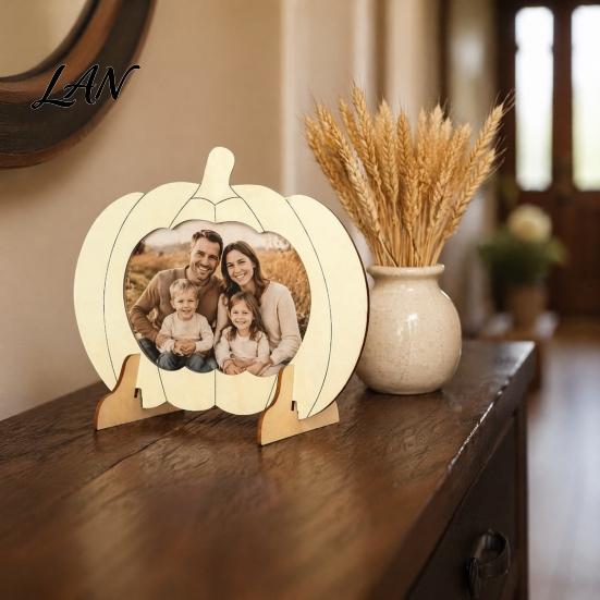 Unfinished Wood Photo Holder Wooden Pumpkin Frame, Halloween Thanksgiving DIY Paintable Craft for Kids, Blank Kids Picture Holder, Fall Harvest