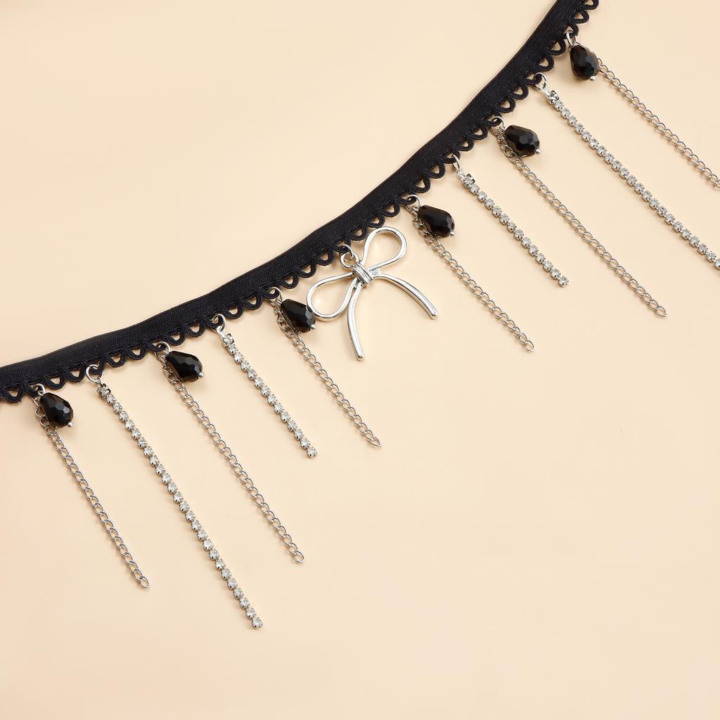 Accessories, Dark Wind Ribbon Neck Chain Bow Necklace, Halloween Tassel Chain Collarbone Chain Female
