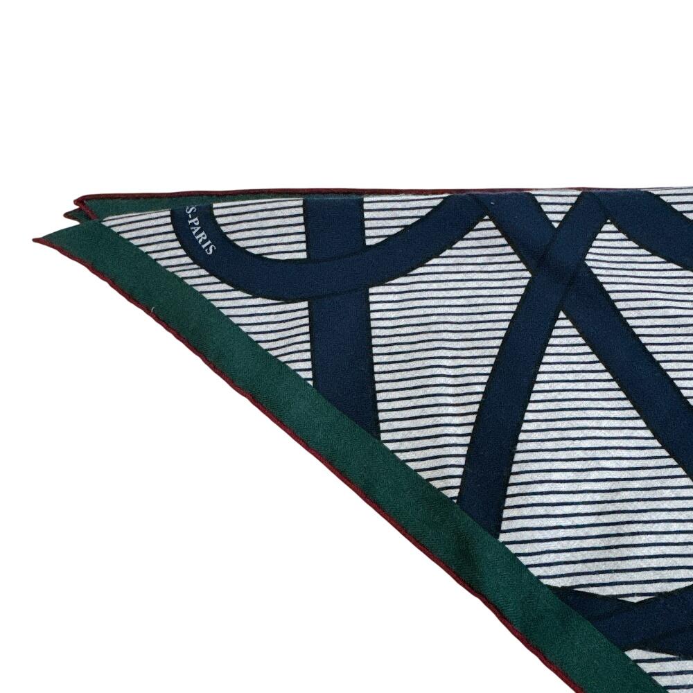 HERMES cashmere Triangle Jean Chemise scarf Navy cashmere Used
