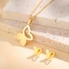 High Quality Stainless Steel Elephant Butterfly Flower Pendant Necklace Stud Earrings Luxury Party Jewelry Set for Women Gift