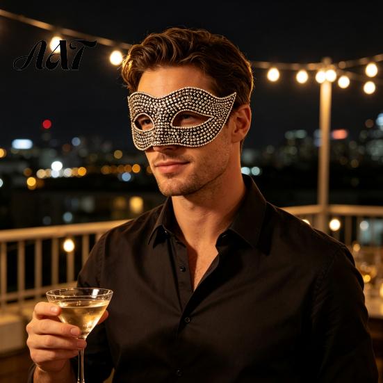 Decorative Party Face Masque Bling Rhinestone Masquerade for Women, Sparkly Venetian Half Mysterious Accessory Eye Halloween, Mardi Gras, Prom