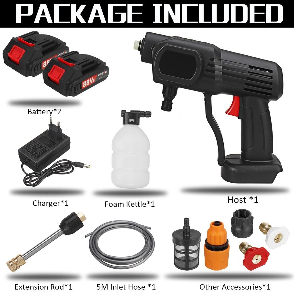 15000mAh Cordless High Pressure Washer Spray Water Gun Car Wash Pressure Water Nozzle Cleaning Machine for 18V Battery 1500W