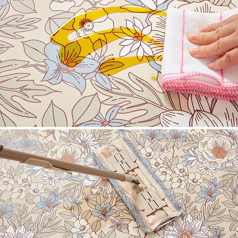 Коврик для кухни, виниловый ковер, ПВХ, водонепроницаемый кожаный коврик, большой розовый цветок, цветочный пасторальный стиль, ковры для украшения дома