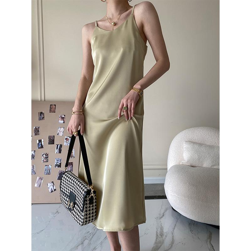 Temperament Premium Halter Dresses Long Satin Dresses Design Niche Petite