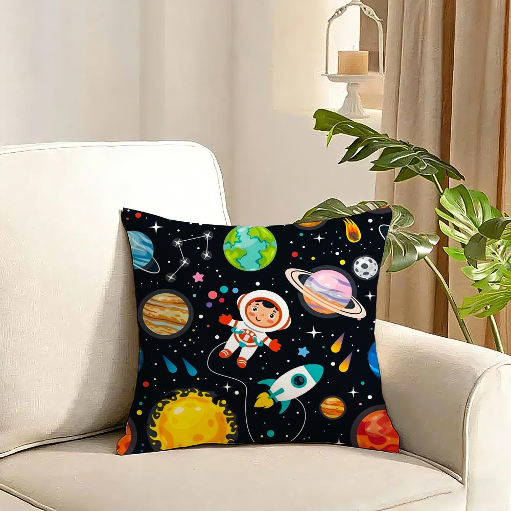 outer space spaceship astronaut rocket Cushion Cover Reversible Plush Pillow Cover Soft Fluffy Home Decor for Sofa Bedroom