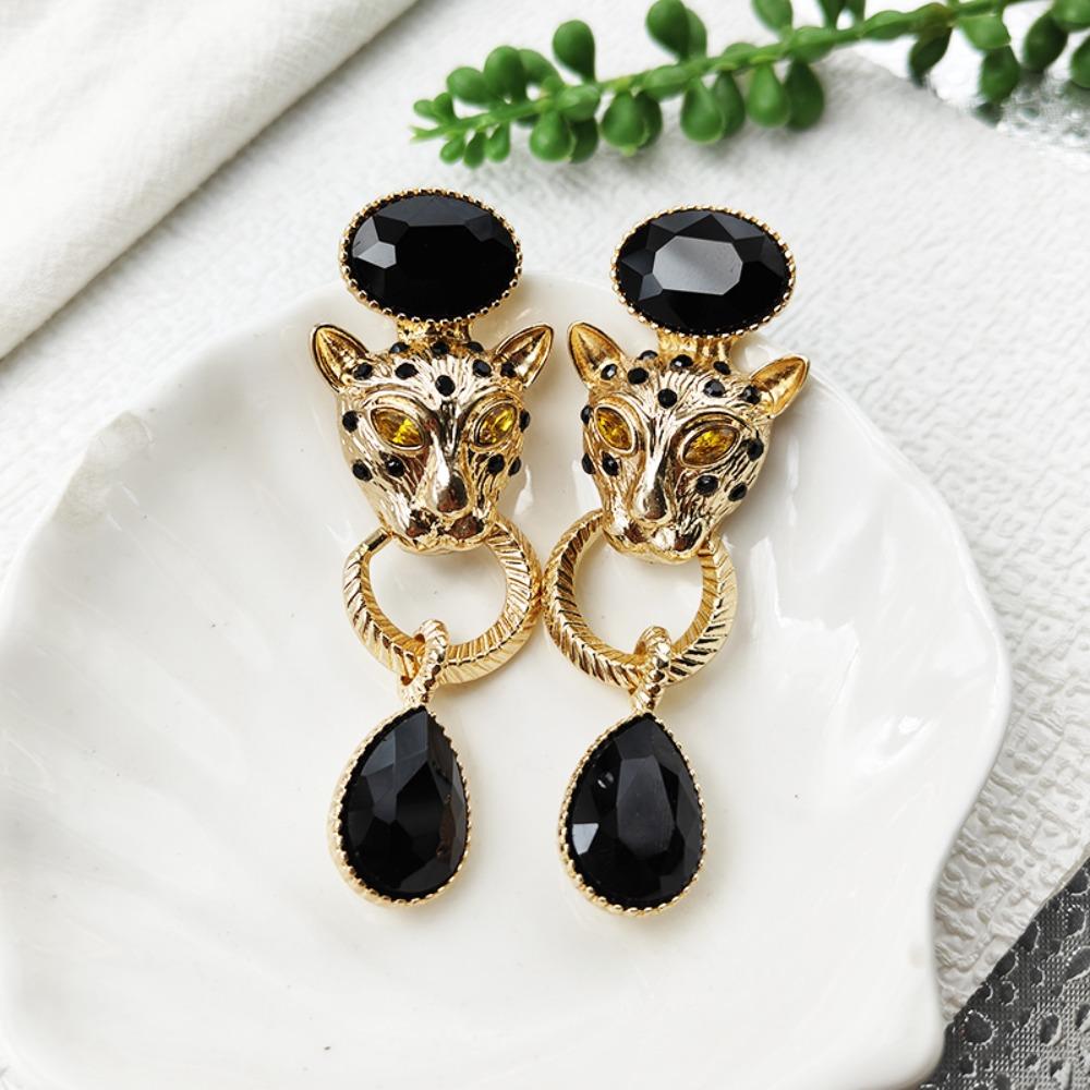 Crystal Vintage Earrings Women Ear Jewelry Rhinestone Stud Earrings Leopard Pendant Earrings  Gift